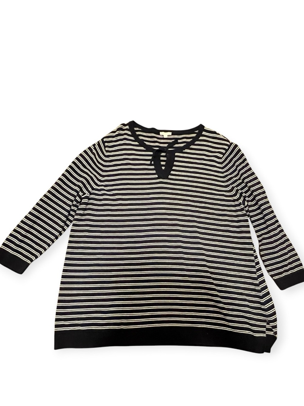Talbots Woman Black & White Striped V-Neck Tunic Sweater 2X